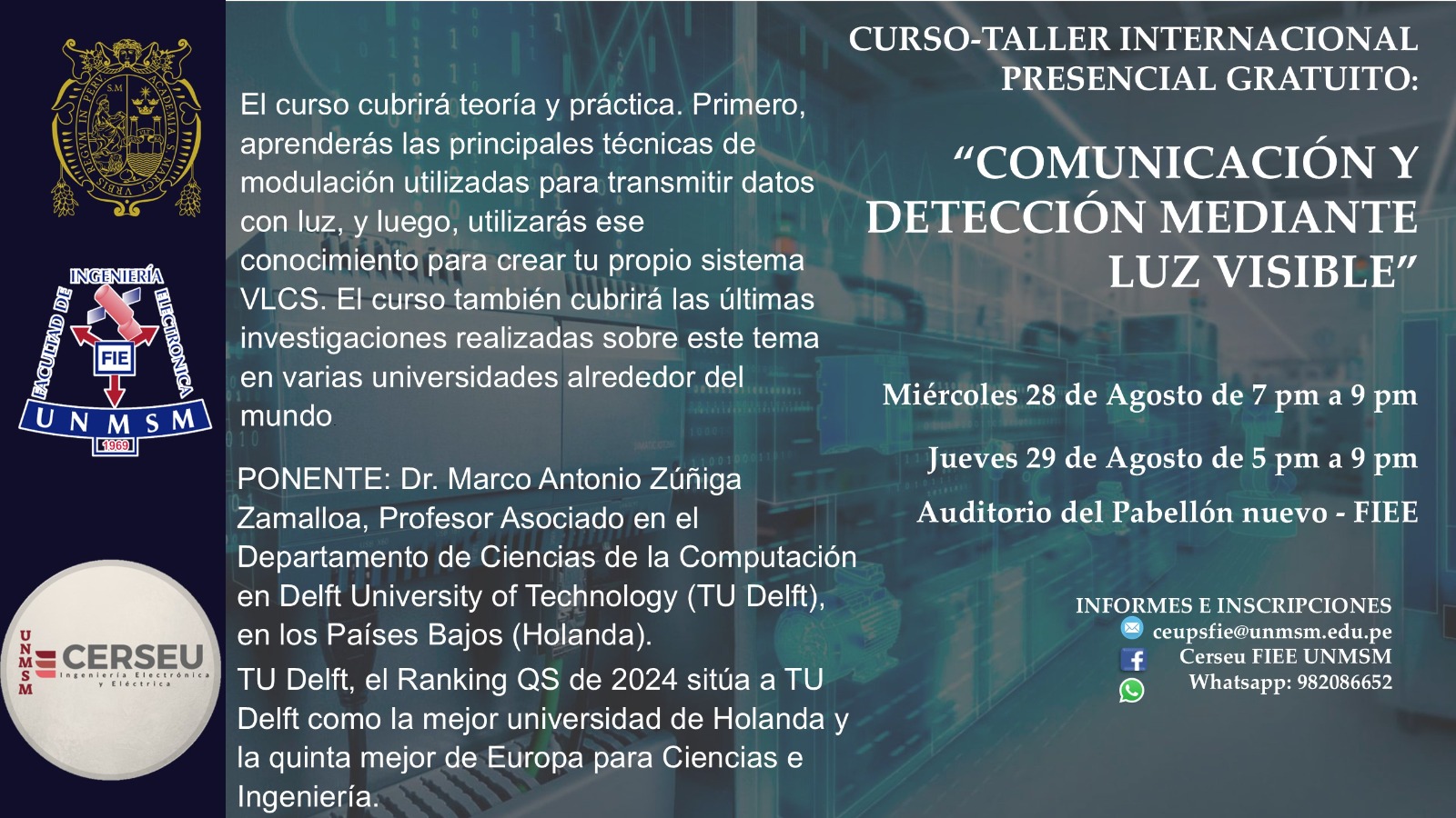 CURSO TALLER INTERNACIONAL – COMUNICACIÓN Y DETECCIÓN MEDIANTE LUZ VISIBLE